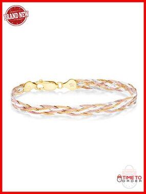 925 Sterling Silver 6-Strand Braided Herringbone Chain Bracelet